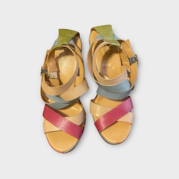 Kork-Ease Hailey Leather Platform Wedge Sandals 11 Natural Colorblock Spring - Picture 7 of 7